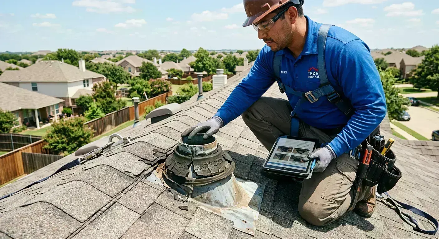 Roof repair inspection on a Corinth, TX residential home