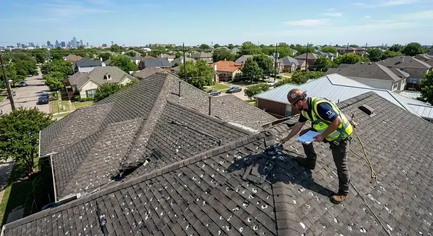 Roof repair inspection on a Fort Worth, TX residential home