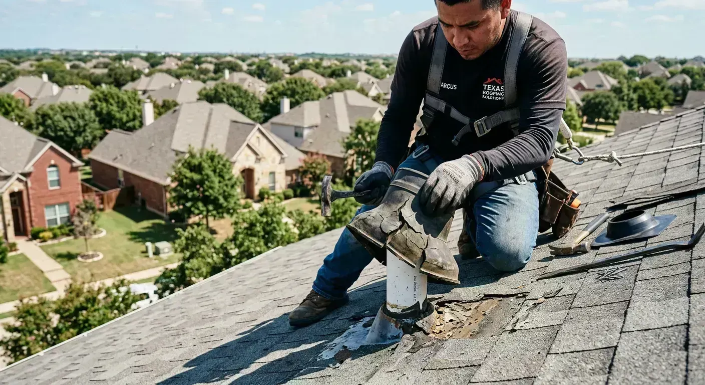 Roof repair work on a Keller, TX residential property