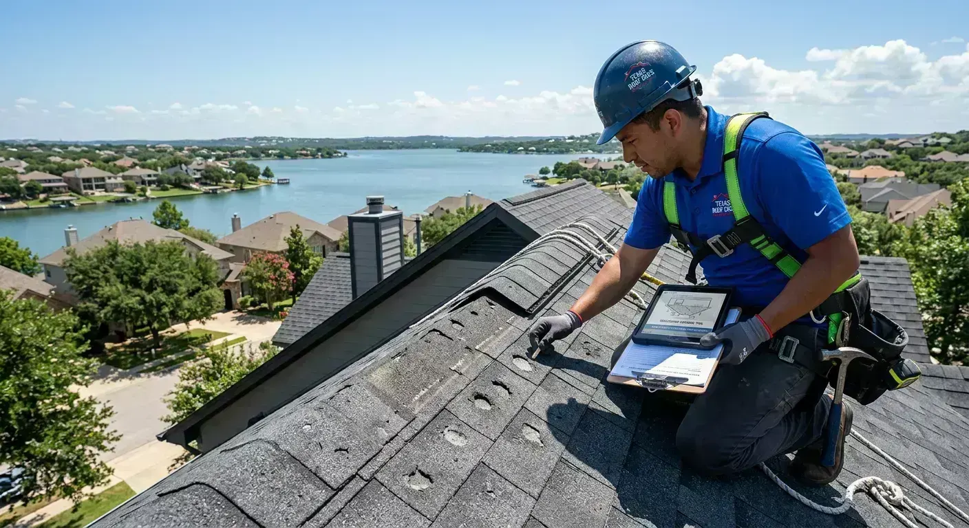 Roof repair inspection on a Lewisville, TX residential property