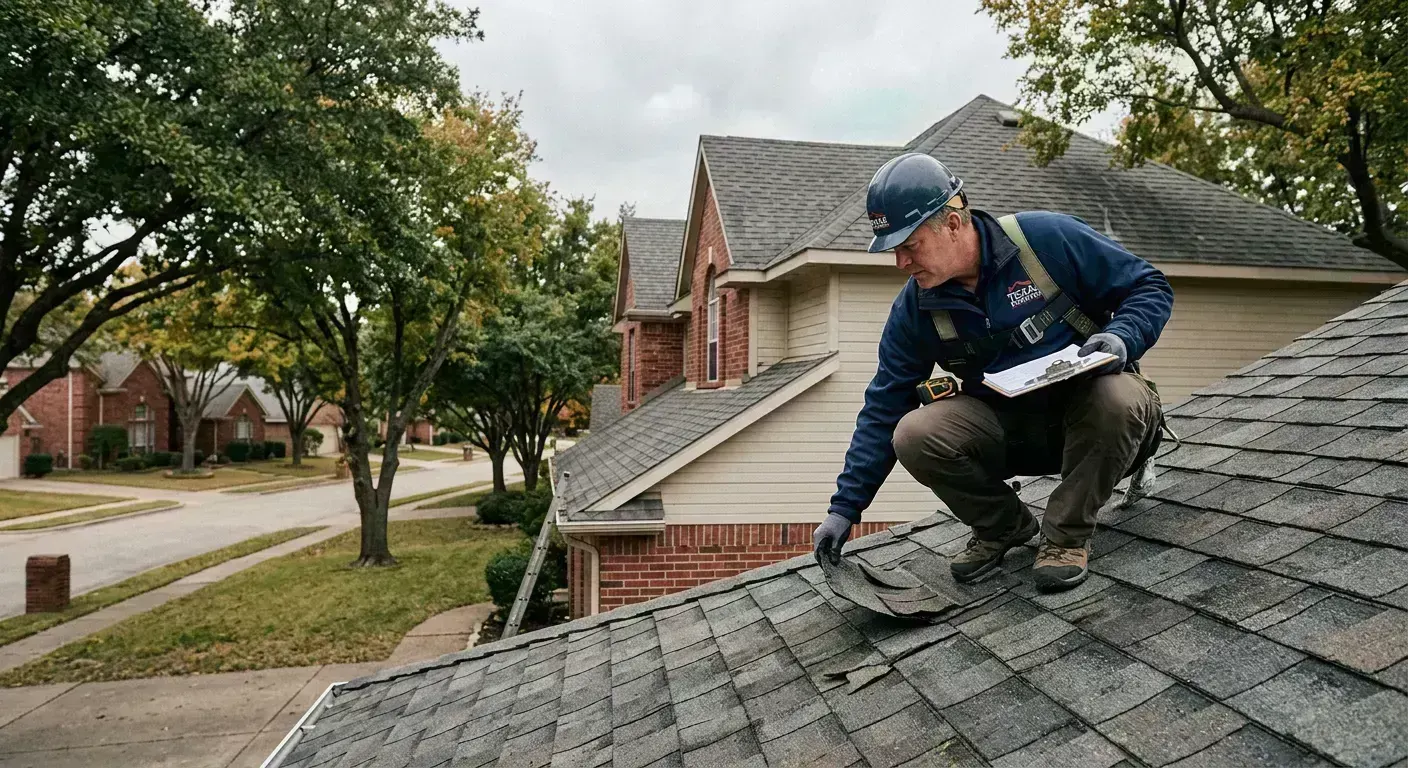 Roof repair inspection on a Plano, TX residential home