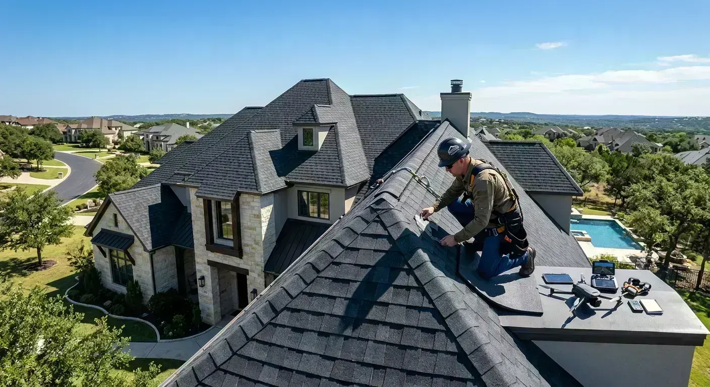 Roof repair inspection on a luxury Southlake, TX home