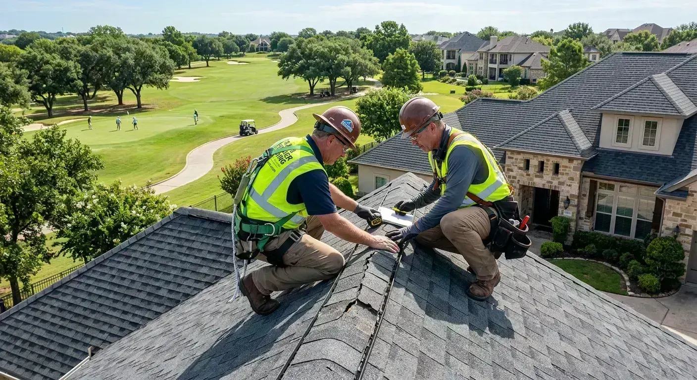 Roof repair inspection on a Trophy Club, TX home