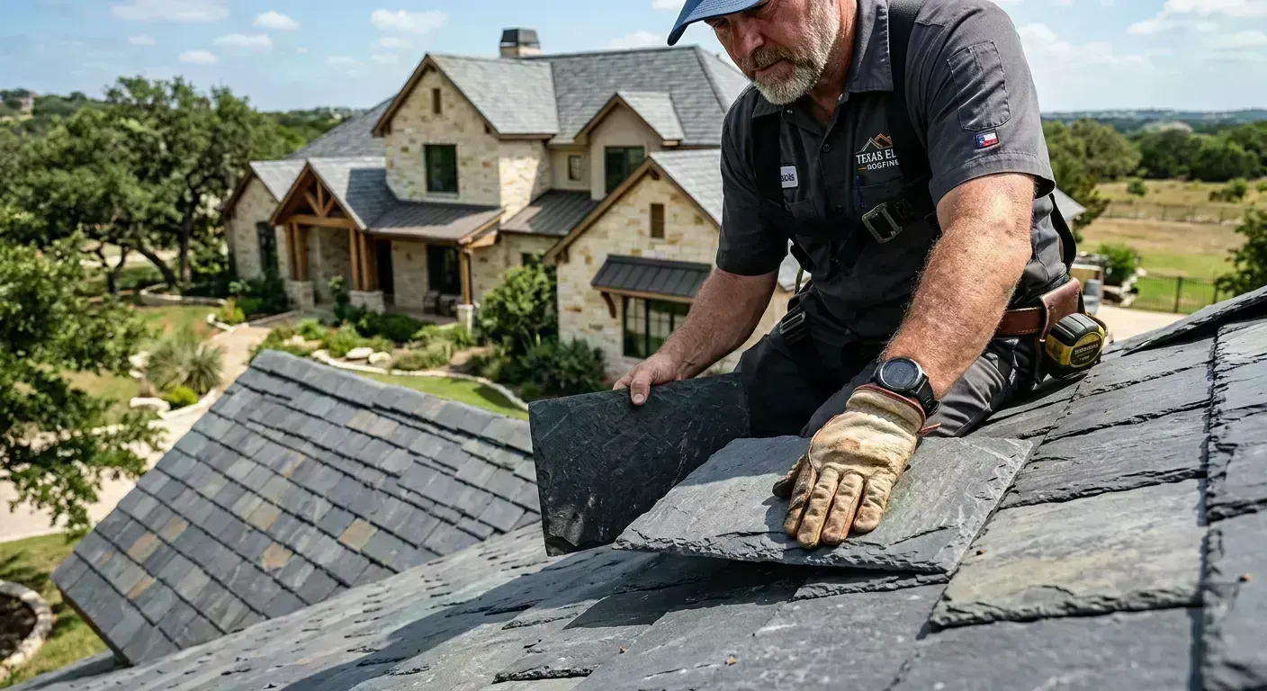 Roof repair inspection on a luxury Westlake, TX estate